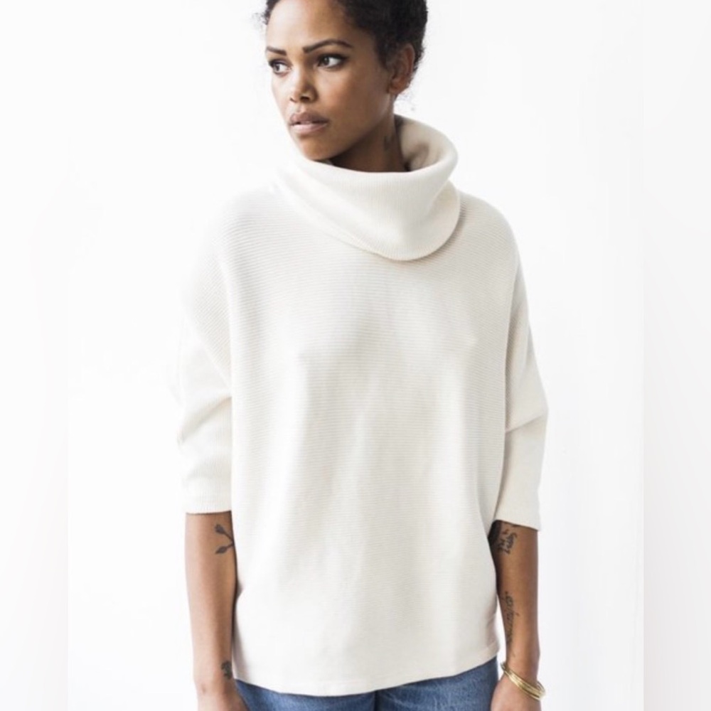 Esby Mesa Dolman Ribbed Turtleneck Sweater Small Natural